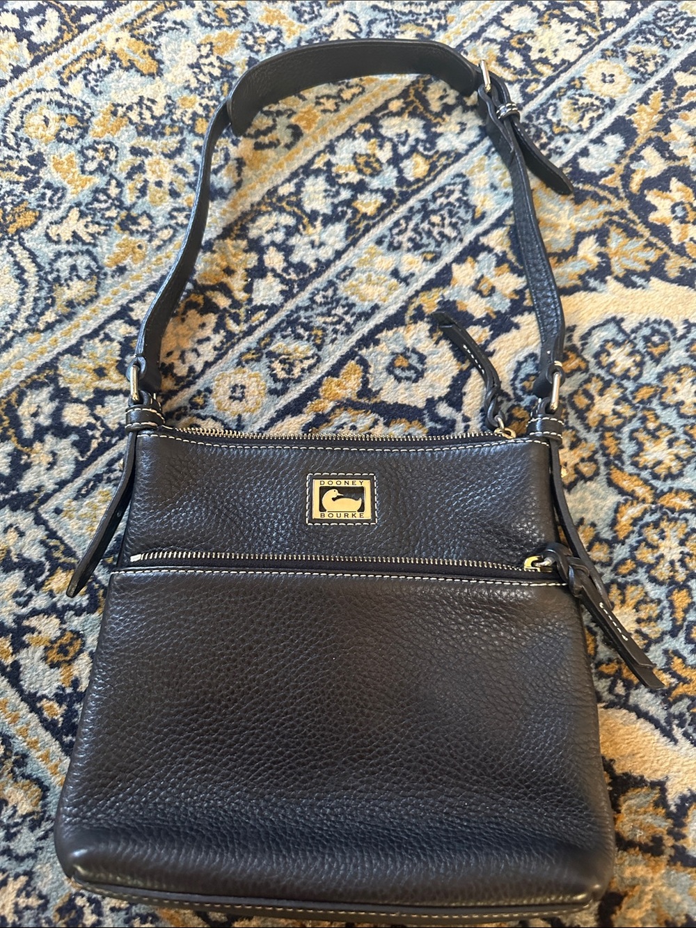 Dooney & Bourke Black Pebbled Leather Crossbody with Gold Hardware